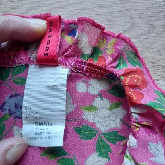 JOSIE Natori Chiffon Floral Ruffle Kimono Mini Robe Tie-Waist Pink Women Small - Picture 8 of 9